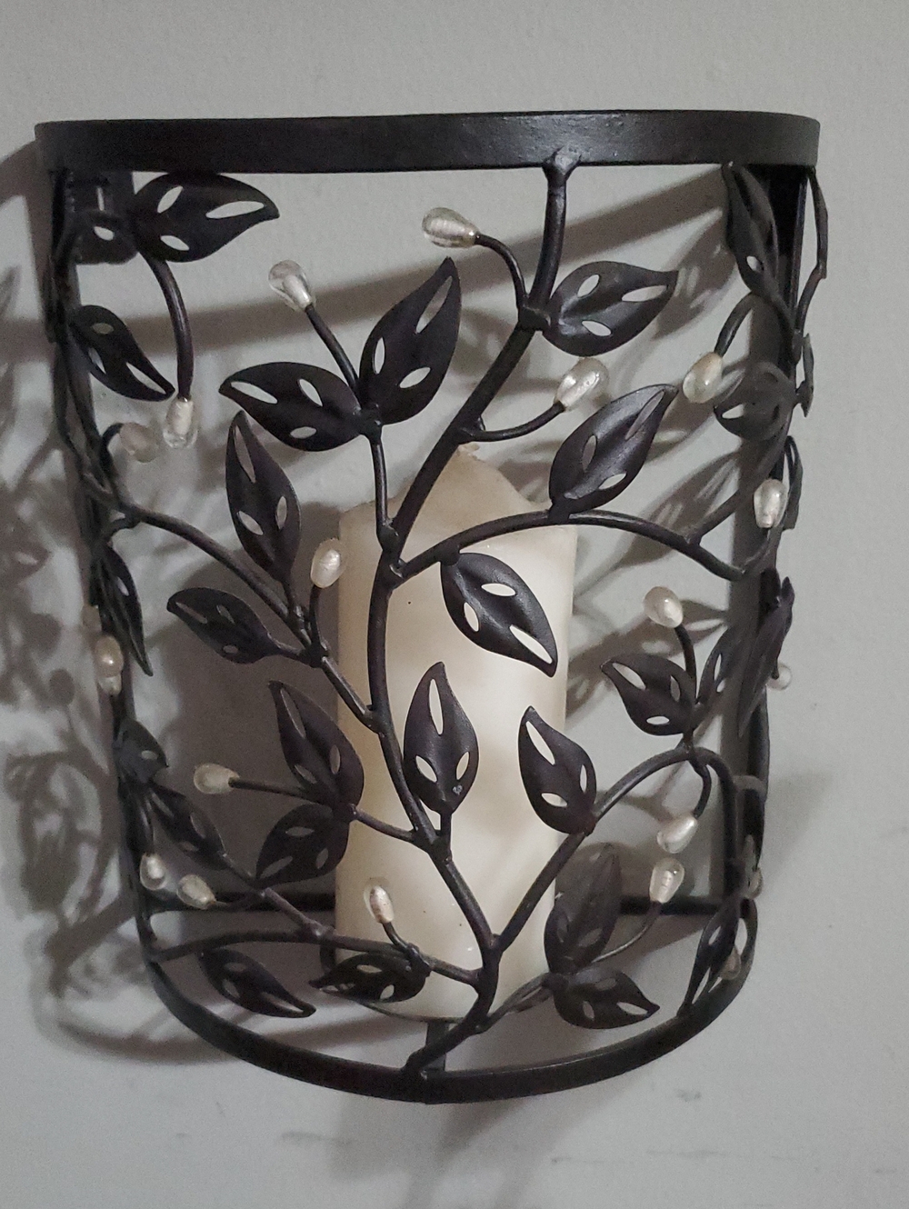 Decorative Leaf Wall Sconce with Faux Pearl Accents - Bronze & Cream